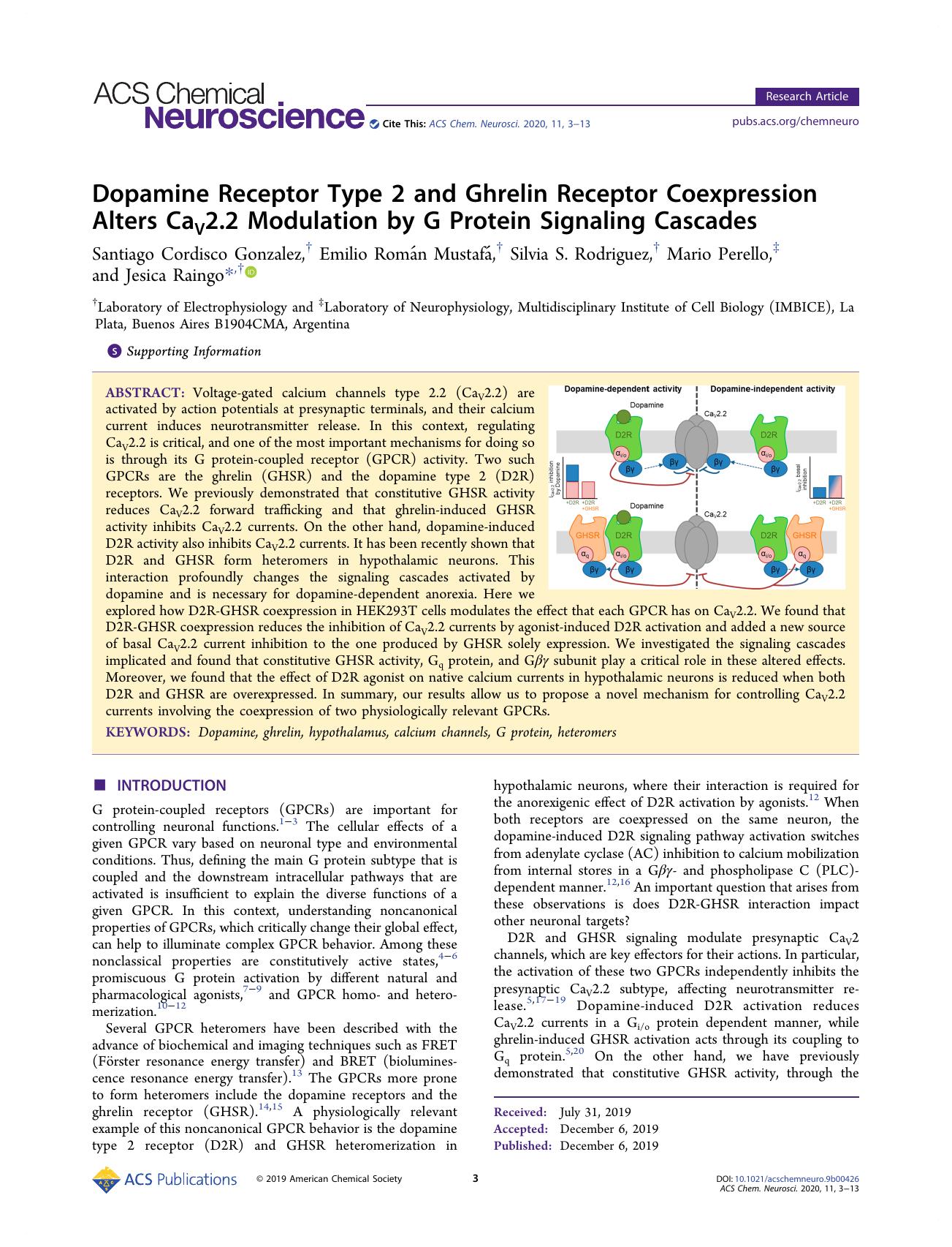 Dopamine Receptor Type 2 and Ghrelin Receptor Coexpression Alters CaV2.2 Modulation by G Protein Signaling Cascades by unknow