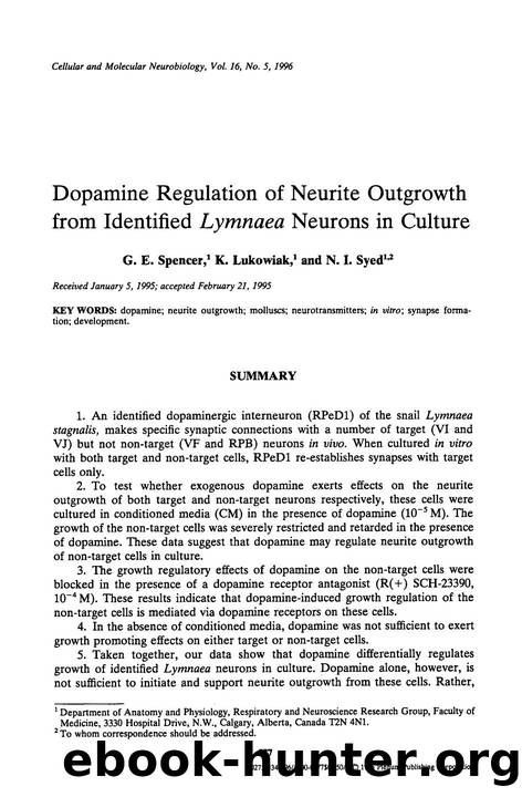 Dopamine regulation of neurite outgrowth from identified <Emphasis Type="Italic">Lymnaea <Emphasis> neurons in culture by Unknown