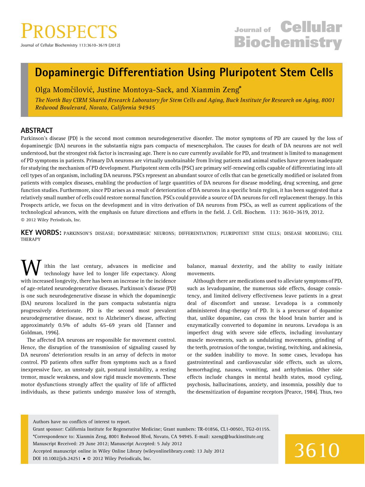 Dopaminergic differentiation using pluripotent stem cells by Unknown