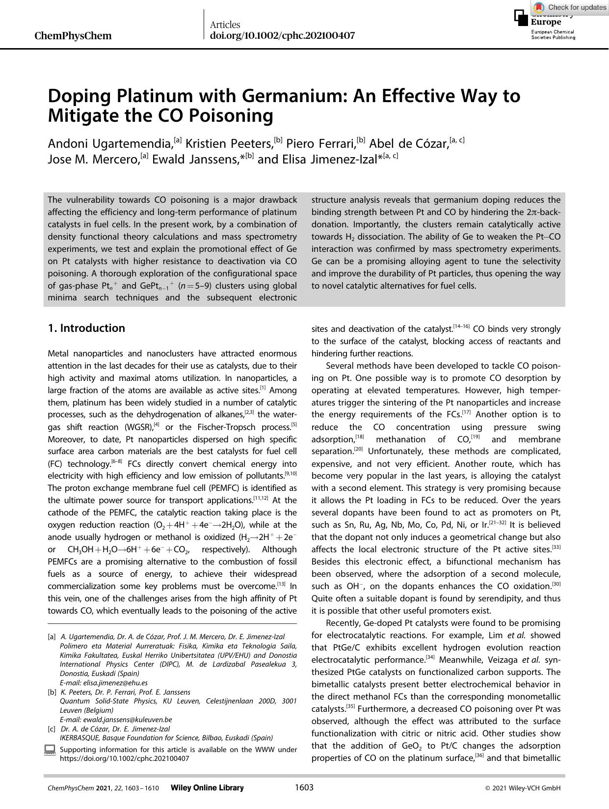 Doping Platinum with Germanium: An Effective Way to Mitigate the CO Poisoning by Unknown