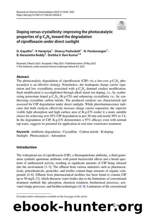Doping versus crystallinity: improving the photocatalytic properties of g-C3N4 toward the degradation of ciprofloxacin under direct sunlight by unknow