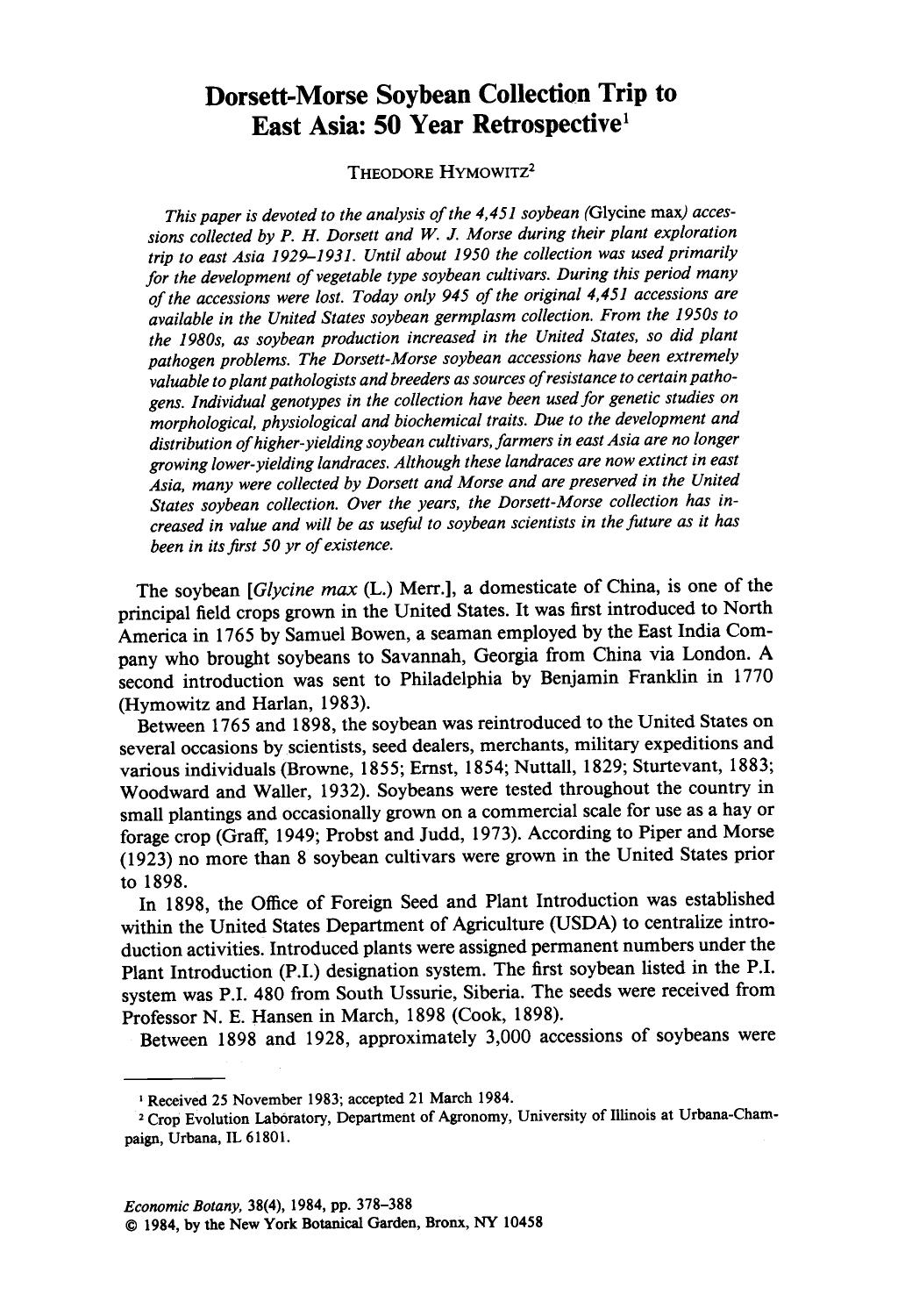 Dorsett-morse soybean collection trip to East Asia: 50 year retrospective by Unknown