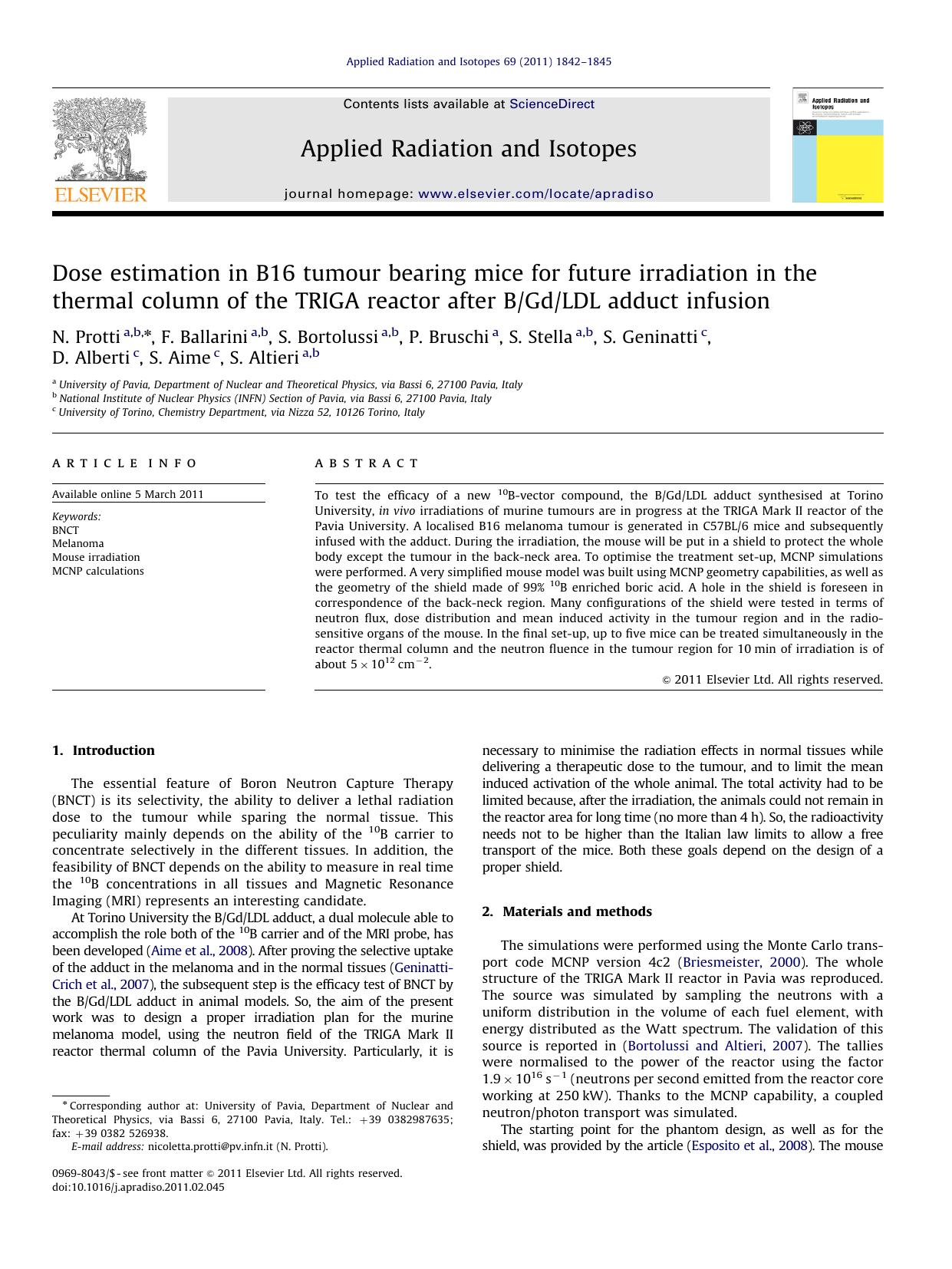 Dose estimation in B16 tumour bearing mice for future irradiation in the thermal column of the TRIGA reactor after BGdLDL adduct infusion by unknow