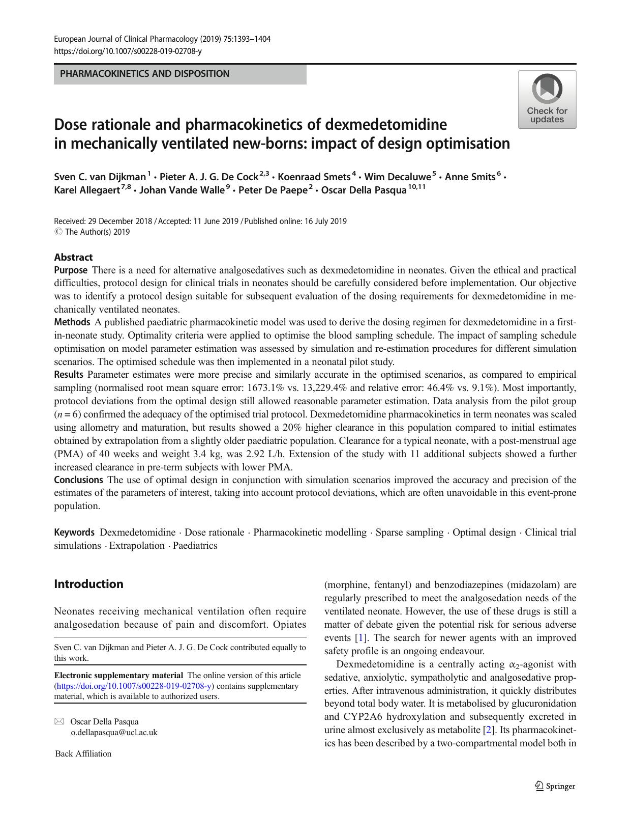 Dose rationale and pharmacokinetics of dexmedetomidine in mechanically ventilated new-borns: impact of design optimisation by unknow