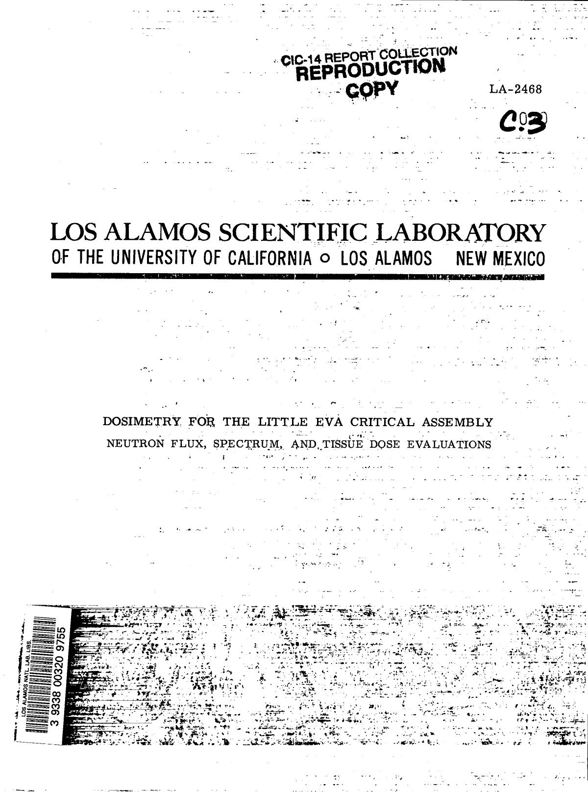 Dosimetry for the Little Eva critical assembly : neutron flux, spectrum, and tissue dose evaluations None by LANL Research Library LWW Project