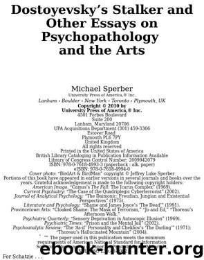 Dostoyevsky's Stalker and Other Essays on Psychopathology and the Arts by Michael Sperber
