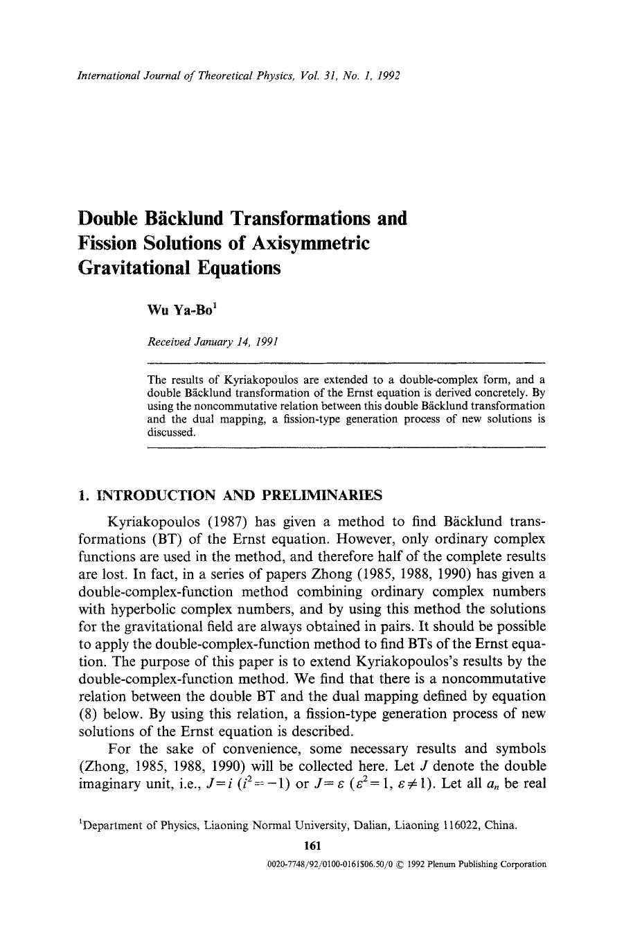 Double Bäcklund transformations and fission solutions of axisymmetric gravitational equations by Unknown