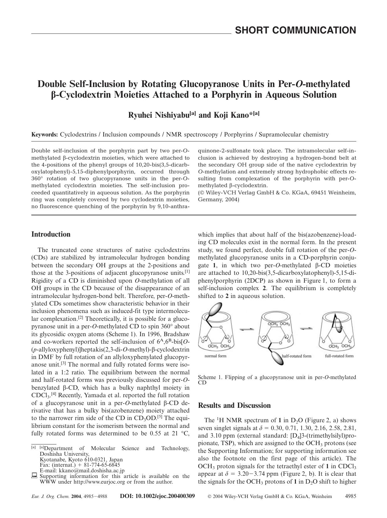 Double Self-Inclusion by Rotating Glucopyranose Units in Per-O-methylated [beta]-Cyclodextrin Moieties Attached to a Porphyrin in Aqueous Solution by Unknown