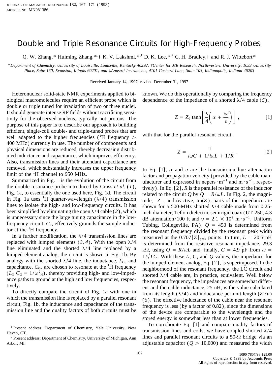 Double and Triple Resonance Circuits for High-Frequency Probes by Zhang Q. W. et al