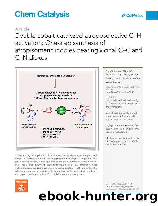 Double cobalt-catalyzed atroposelective C-H activation: One-step synthesis of atropisomeric indoles bearing vicinal C-C and C-N diaxes by unknow