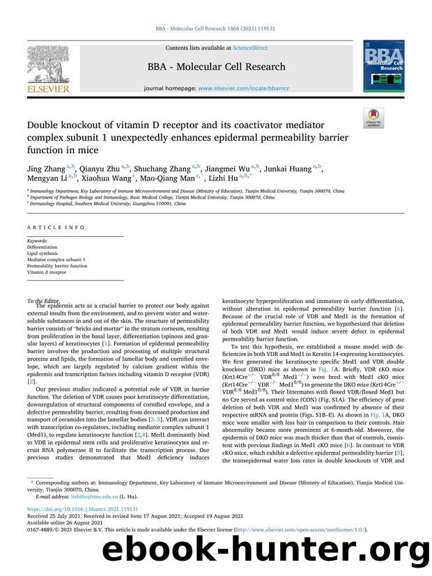 Double knockout of vitamin D receptor and its coactivator mediator complex subunit 1 unexpectedly enhances epidermal permeability barrier function in mice by unknow