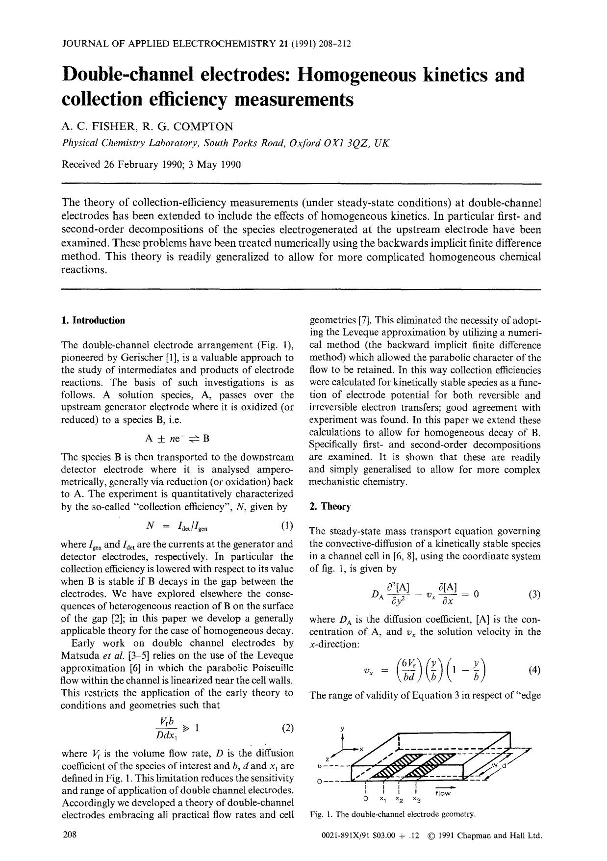 Double-channel electrodes: Homogeneous kinetics and collection efficiency measurements by Unknown