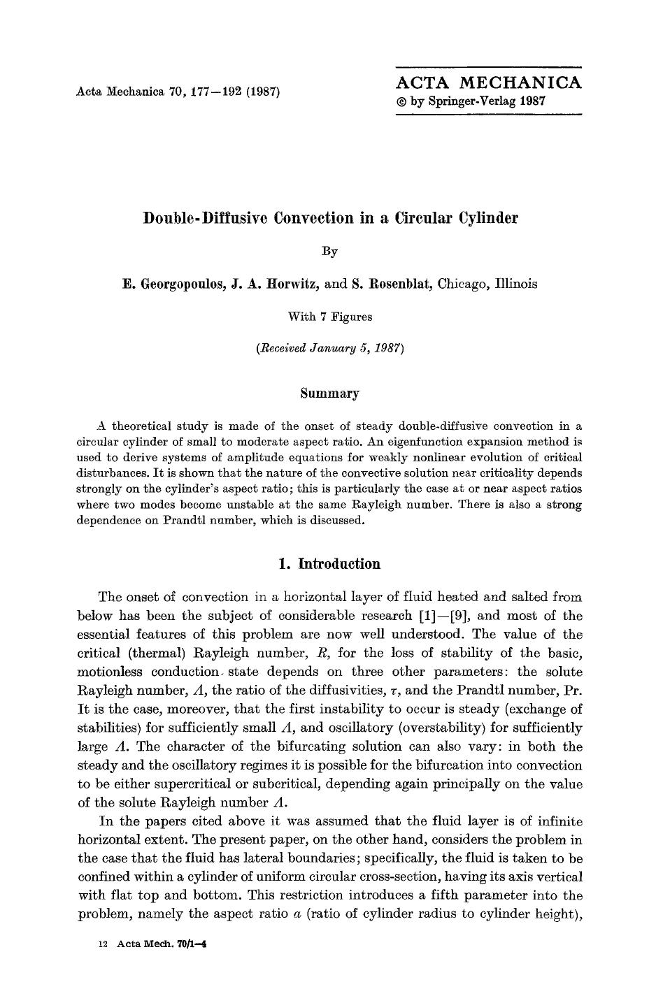 Double-diffusive convection in a circular cylinder by Unknown