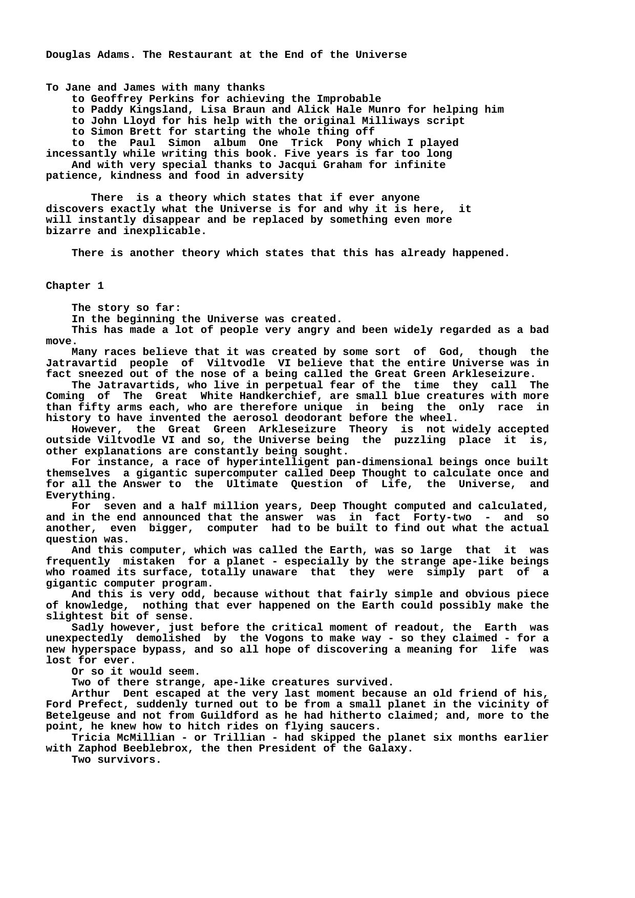 Douglas Adams - The Restraunt at the End of the Universe.txt by Unknown