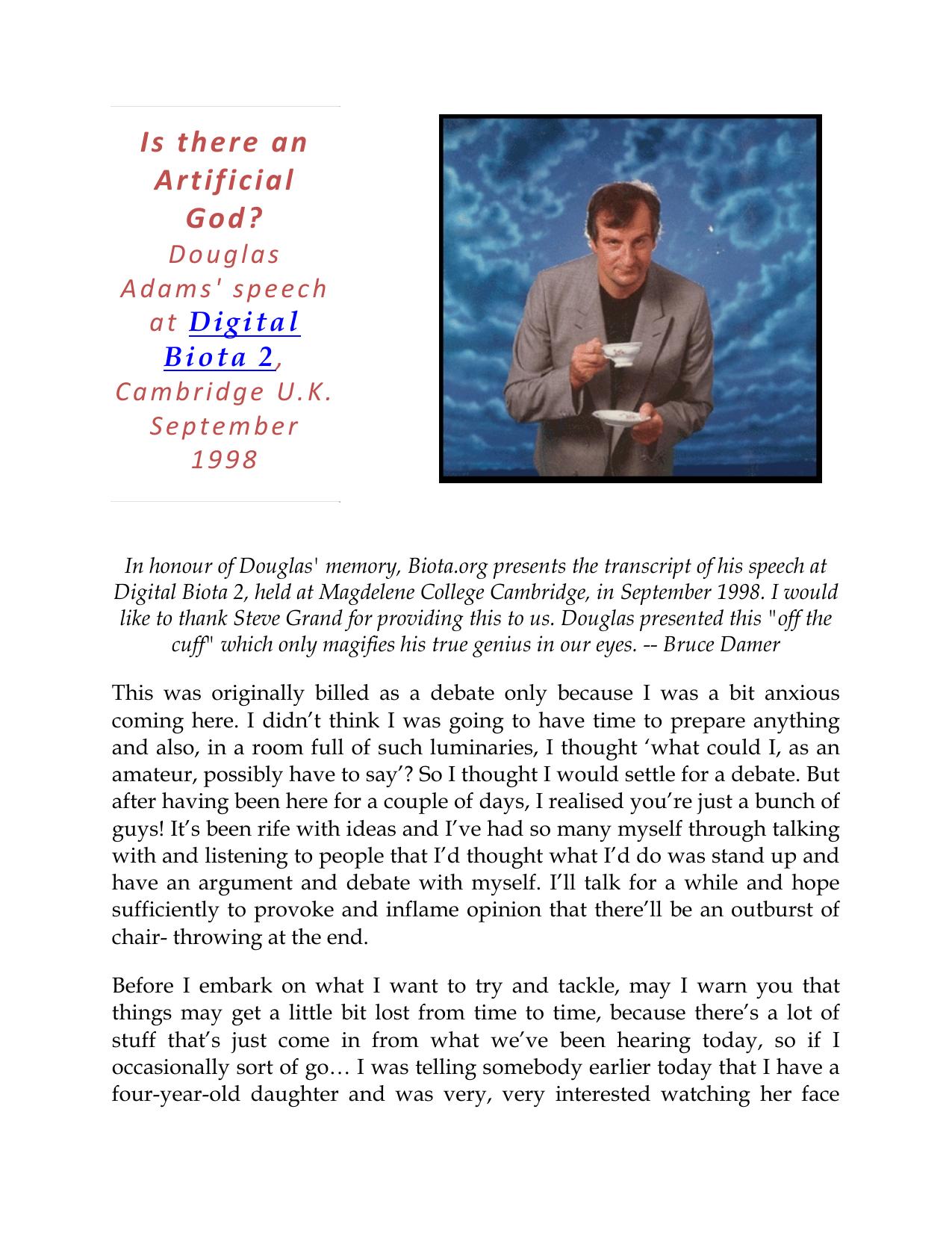 Douglas Adams' speech at Digital Biota 2 by User