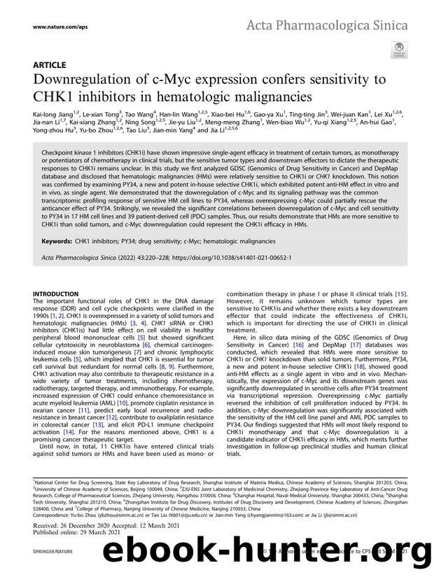 Downregulation of c-Myc expression confers sensitivity to CHK1 inhibitors in hematologic malignancies by unknow