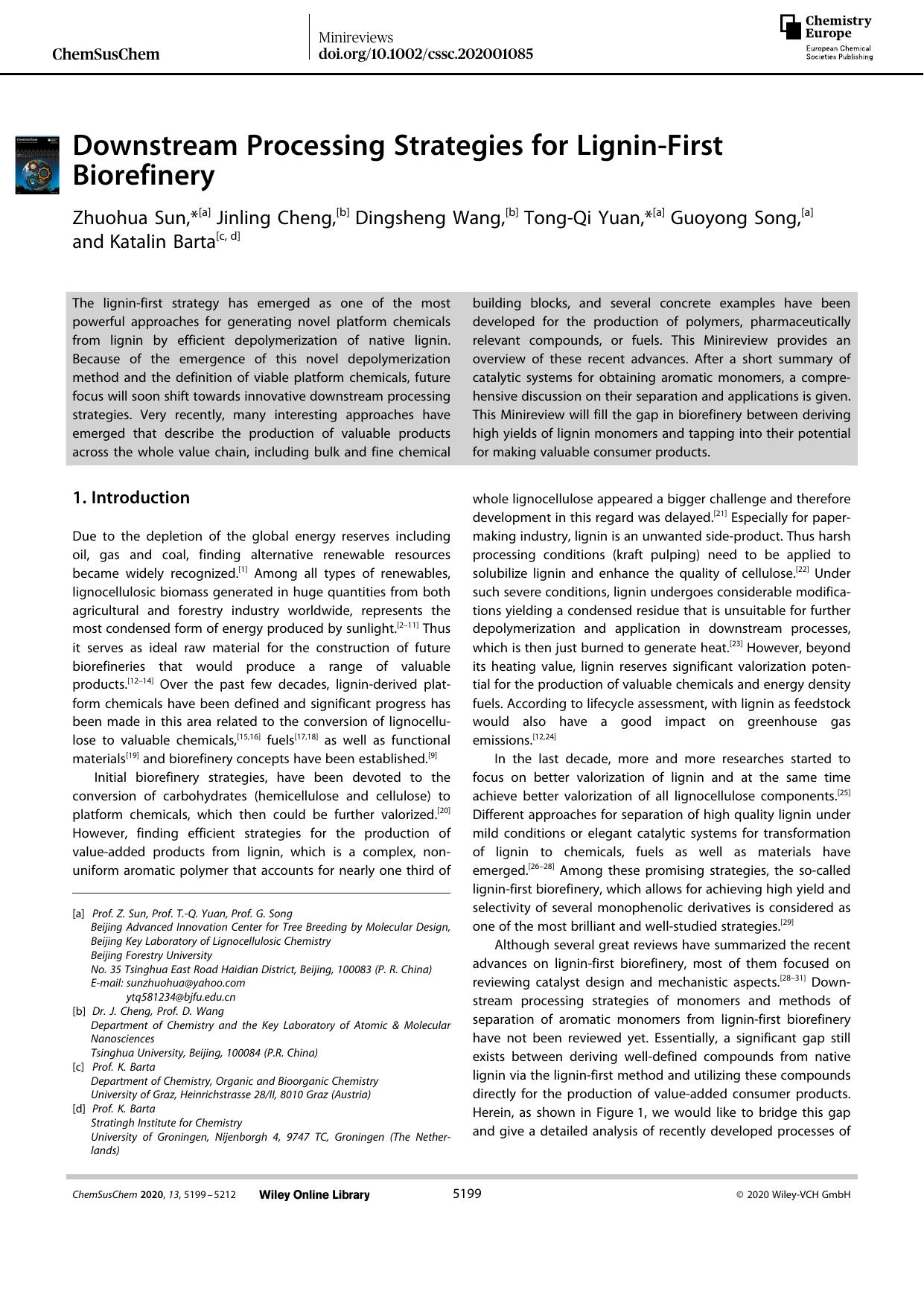 Downstream Processing Strategies for LigninâFirst Biorefinery by Unknown