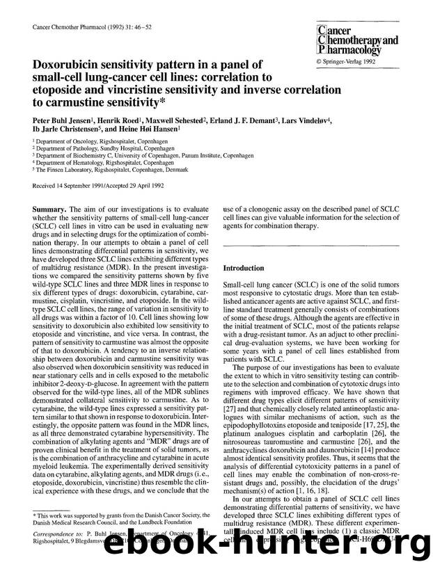 Doxorubicin sensitivity pattern in a panel of small-cell lung-cancer cell lines: correlation to etoposide and vincristine sensitivity and inverse correlation to carmustine sensitivity by Unknown