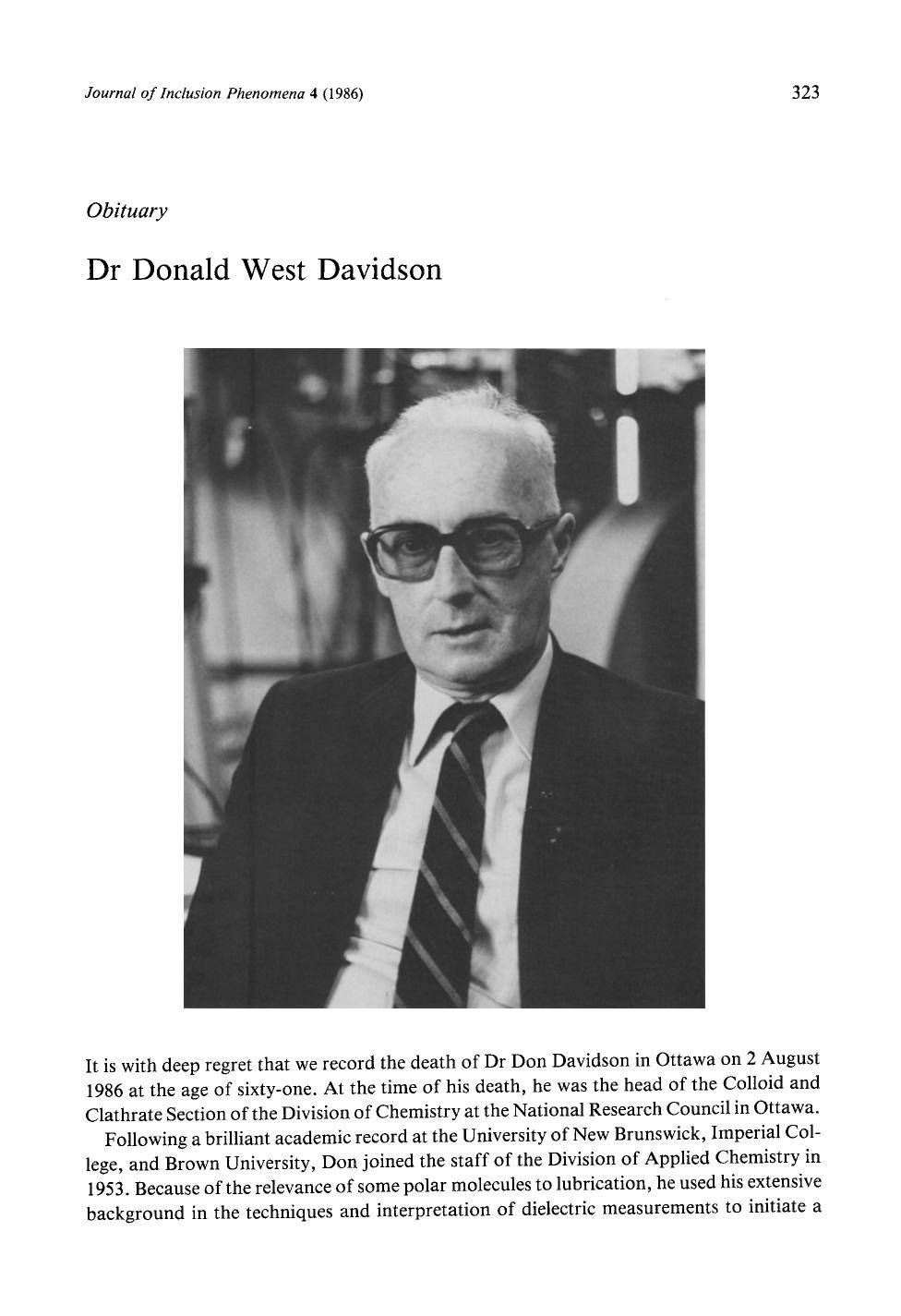 Dr Donald West Davidson by Unknown