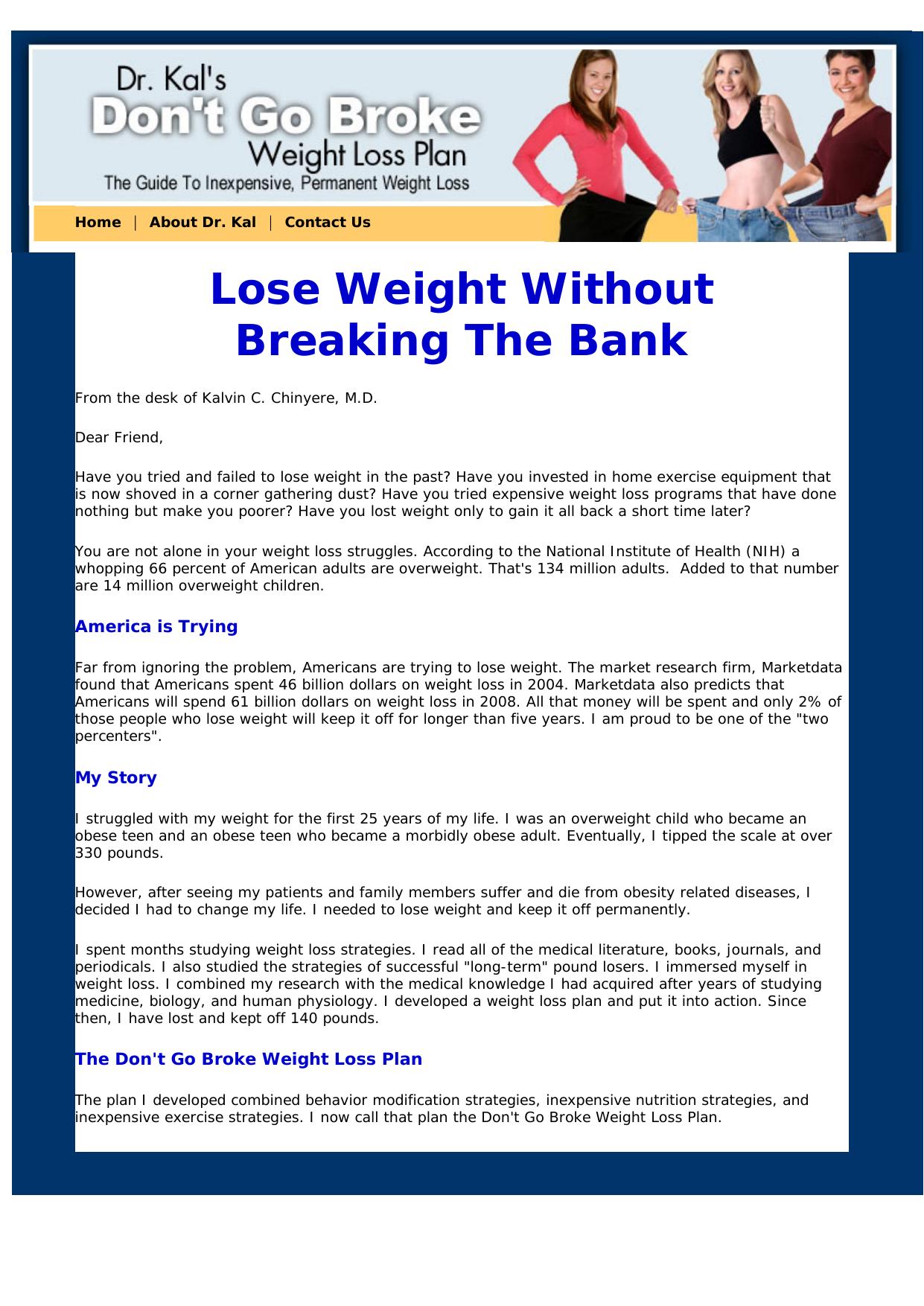 Dr. Kals Dont Go Broke Weight Loss Plan. by Best of Kuszter's Collection