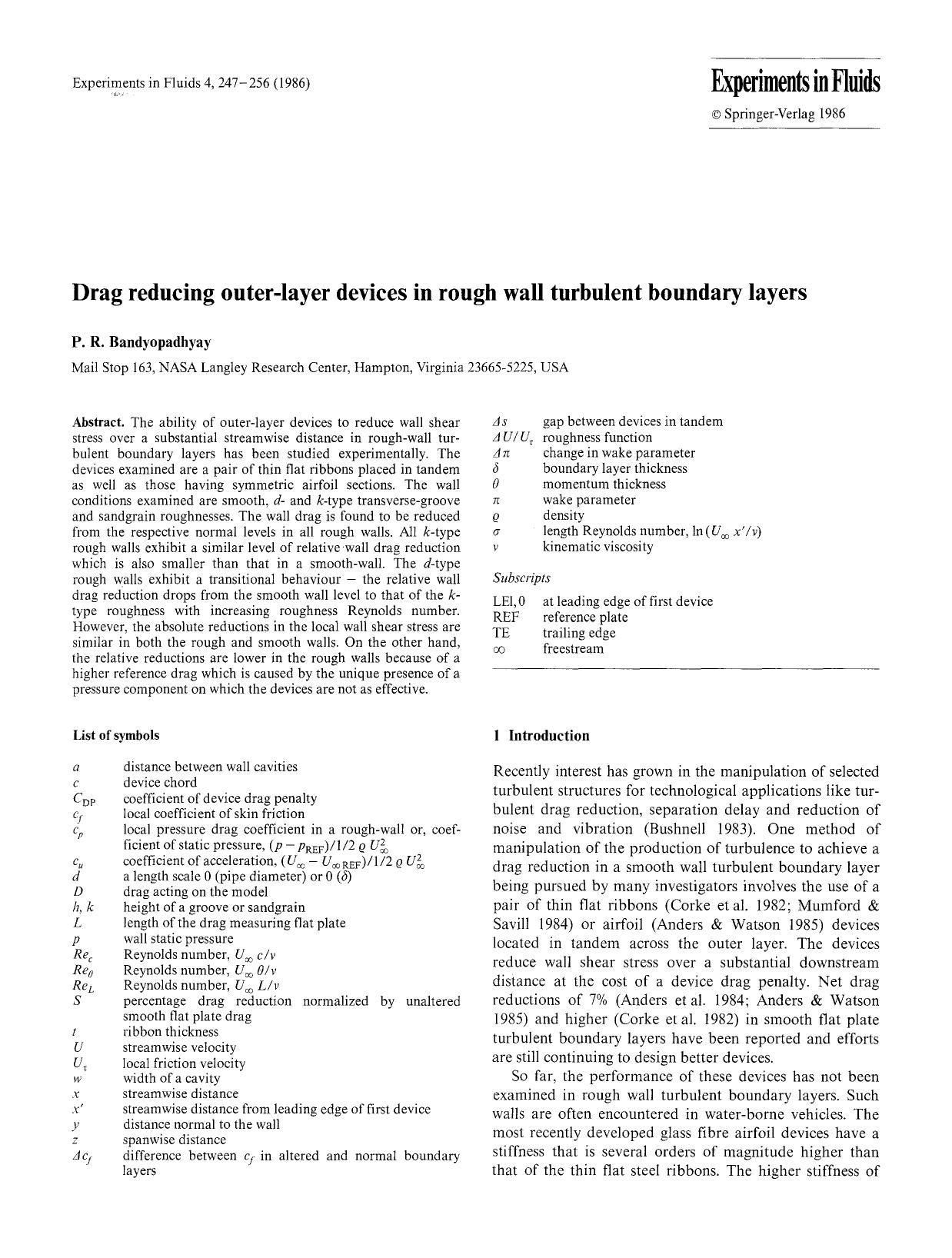Drag reducing outer-layer devices in rough wall turbulent boundary layers by Unknown