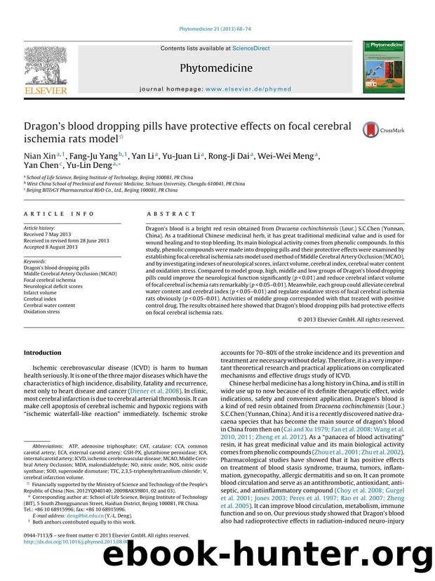 Dragon's blood dropping pills have protective effects on focal cerebral ischemia rats model by Nian Xin & Fang-Ju Yang & Yan Li & Yu-Juan Li & Rong-Ji Dai & Wei-Wei Meng & Yan Chen & Yu-Lin Deng