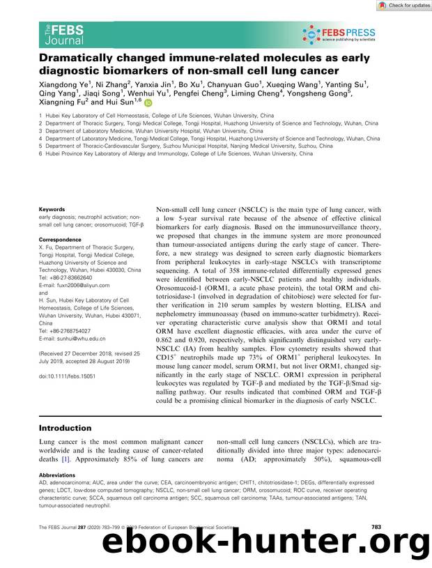 Dramatically changed immuneârelated molecules as early diagnostic biomarkers of nonâsmall cell lung cancer by Unknown