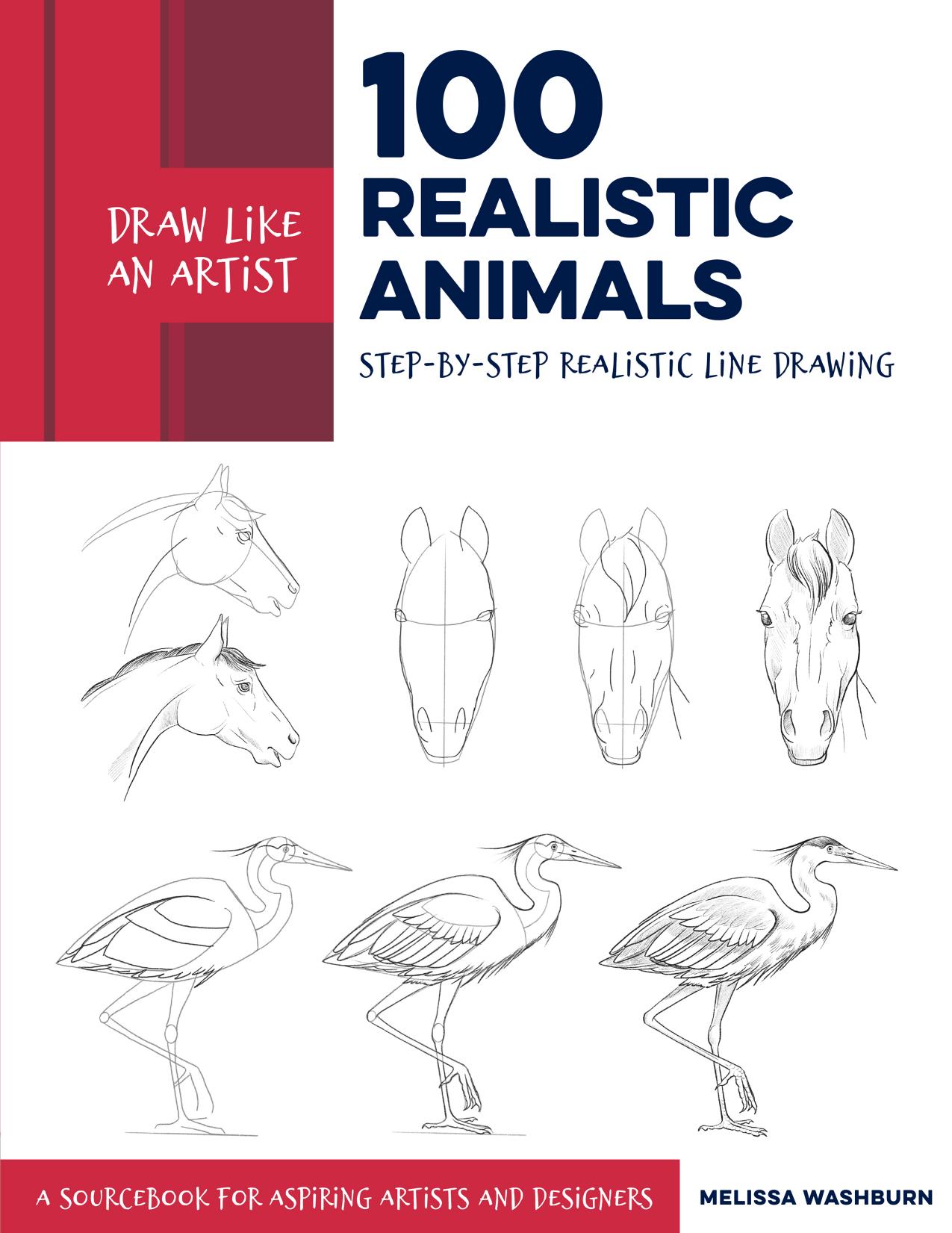 Draw Like an Artist: 100 Realistic Animals: Step-by-Step Realistic Line Drawing **A Sourcebook for Aspiring Artists and Designers by Melissa Washburn