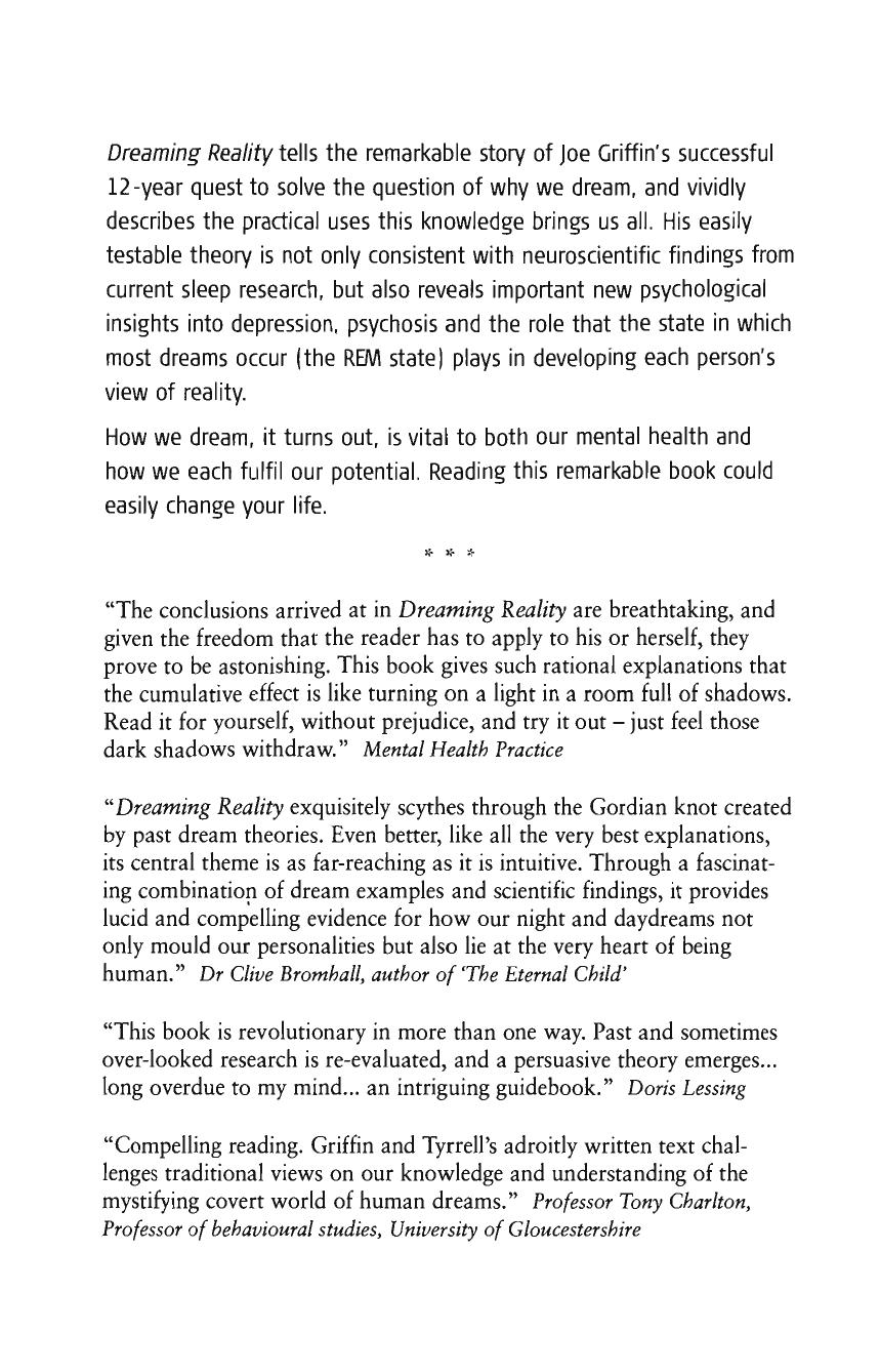 Dreaming reality: how dreaming keeps us sane or can drive us mad by Joe Griffin Ivan Tyrrell