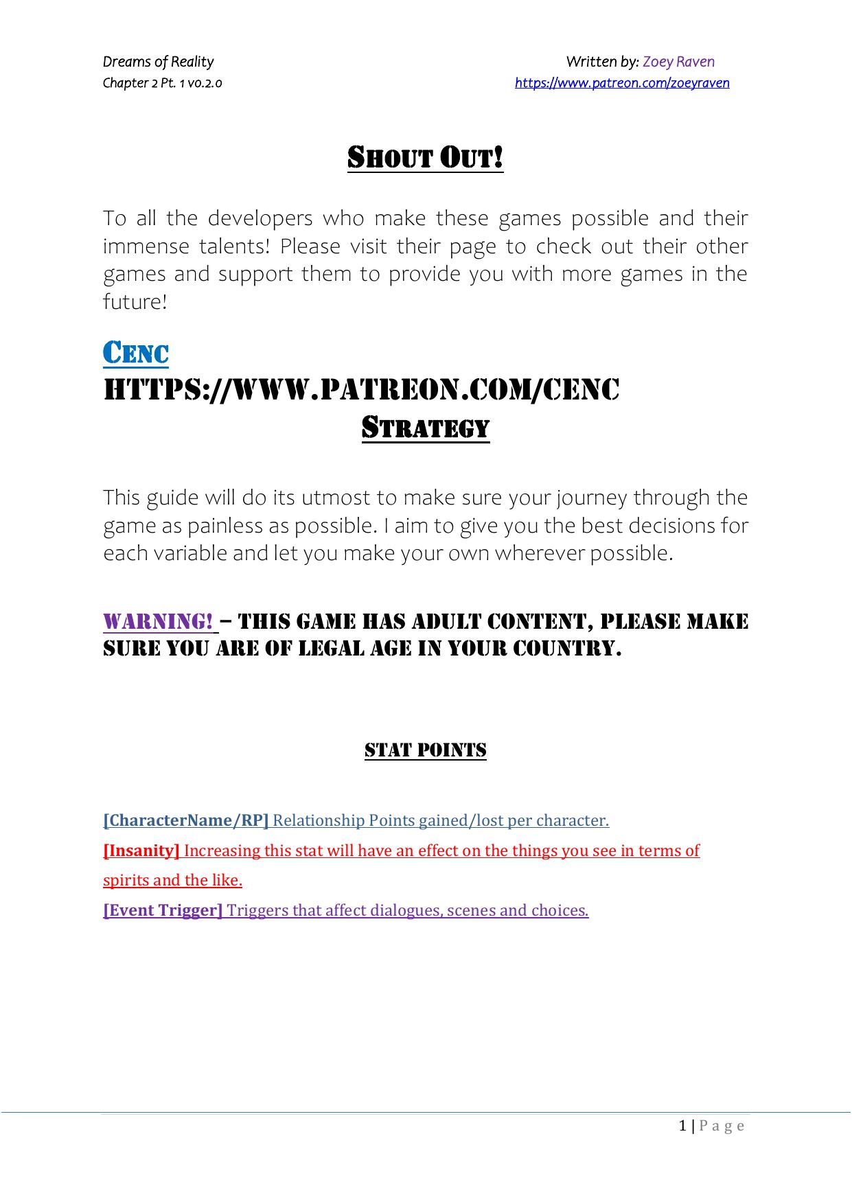 Dreams of Reality v0.2.0 Chapter 2 Pt 1 Walkthrough by Zach
