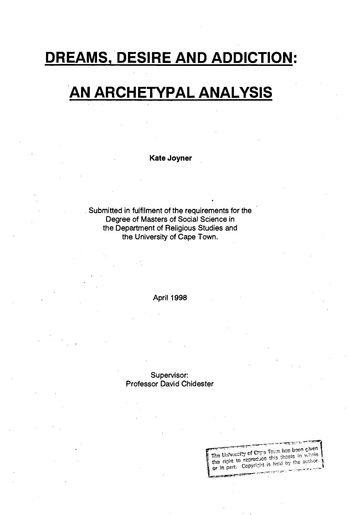 Dreams, Desire and Addiction: An Archetypal Analysis by Kate Joyner