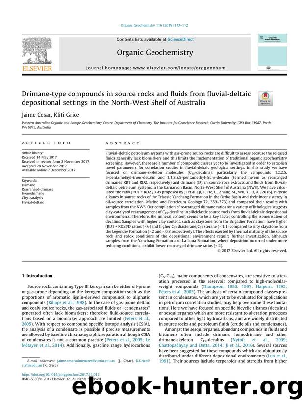 Drimane-type compounds in source rocks and fluids from fluvial-deltaic depositional settings in the North-West Shelf of Australia by Jaime Cesar & Kliti Grice