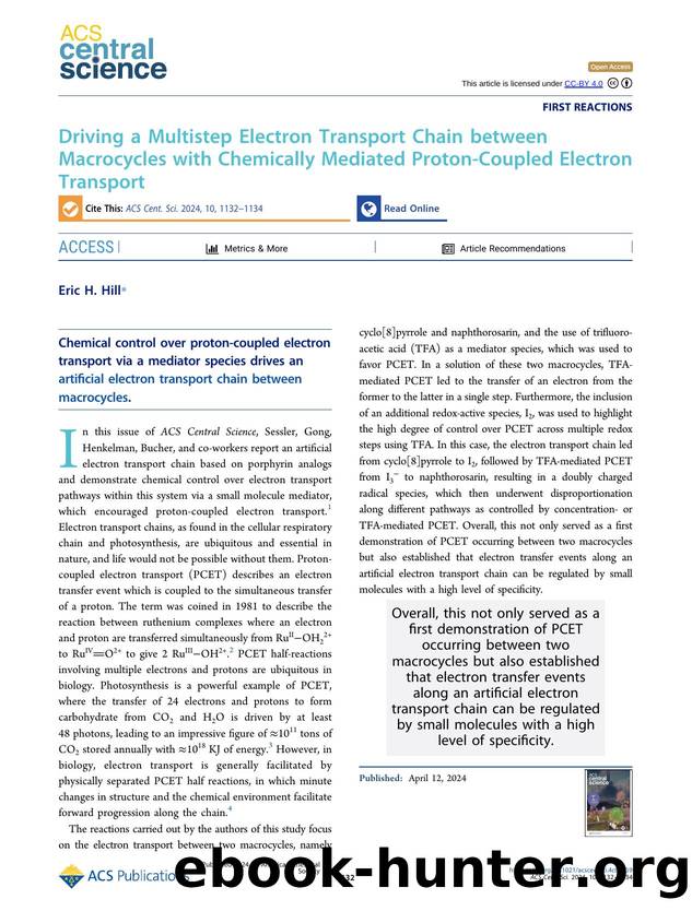 Driving a Multistep Electron Transport Chain between Macrocycles with Chemically Mediated Proton-Coupled Electron Transport by Eric H. Hill (ORCID: g/0000-0003-3063-1447)