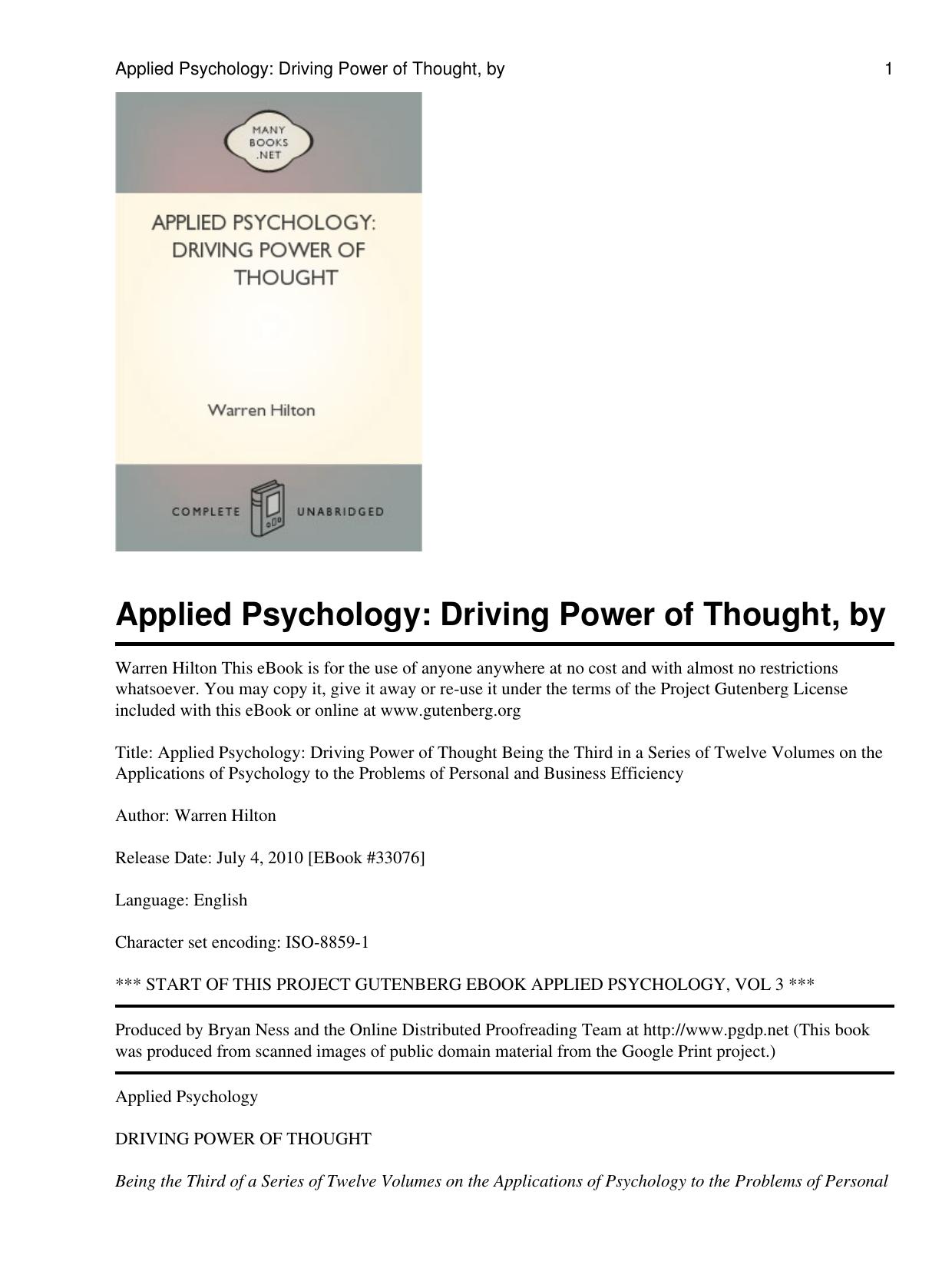 Driving power of thought: being the third of a series of twelve volumes on the applications of psychology to the problems of personal and business efficiency by Hilton Warren