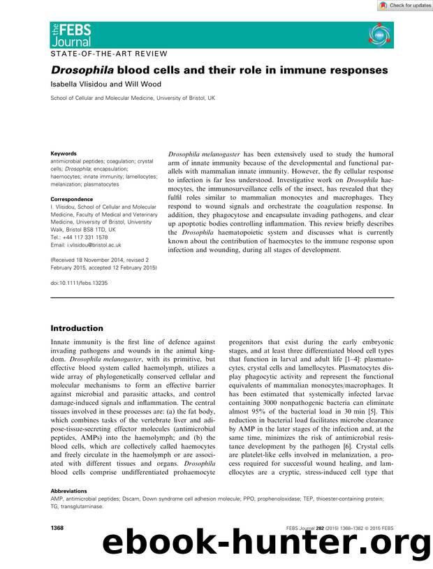 Drosophila blood cells and their role in immune responses by Unknown