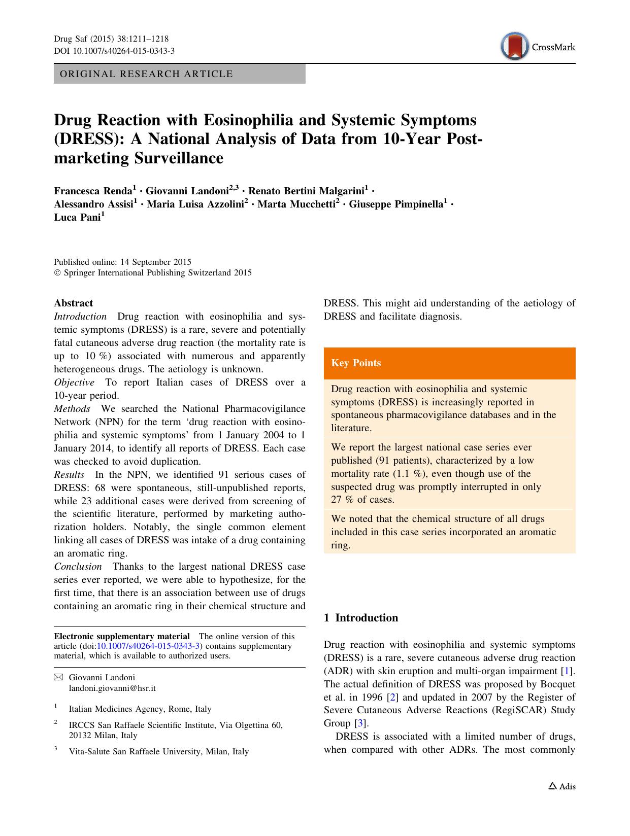 Drug Reaction with Eosinophilia and Systemic Symptoms (DRESS): A National Analysis of Data from 10-Year Post-marketing Surveillance by unknow