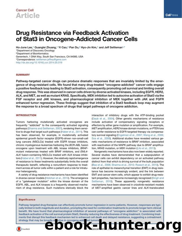 Drug Resistance via Feedback Activation of Stat3 in Oncogene-Addicted Cancer Cells by Ho-June Lee & Guanglei Zhuang & Yi Cao & Pan Du & Hyo-Jin Kim & Jeff Settleman
