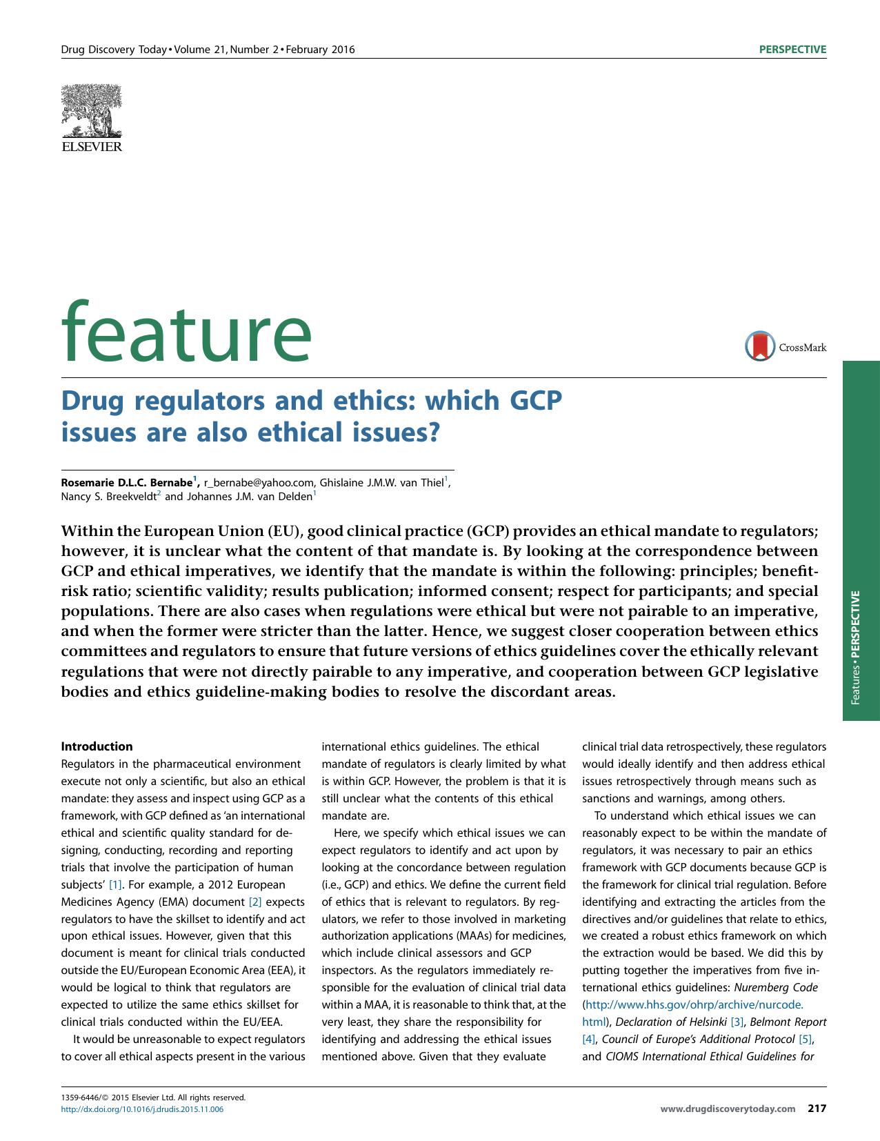 Drug regulators and ethics: which GCP issues are also ethical issues? by unknow