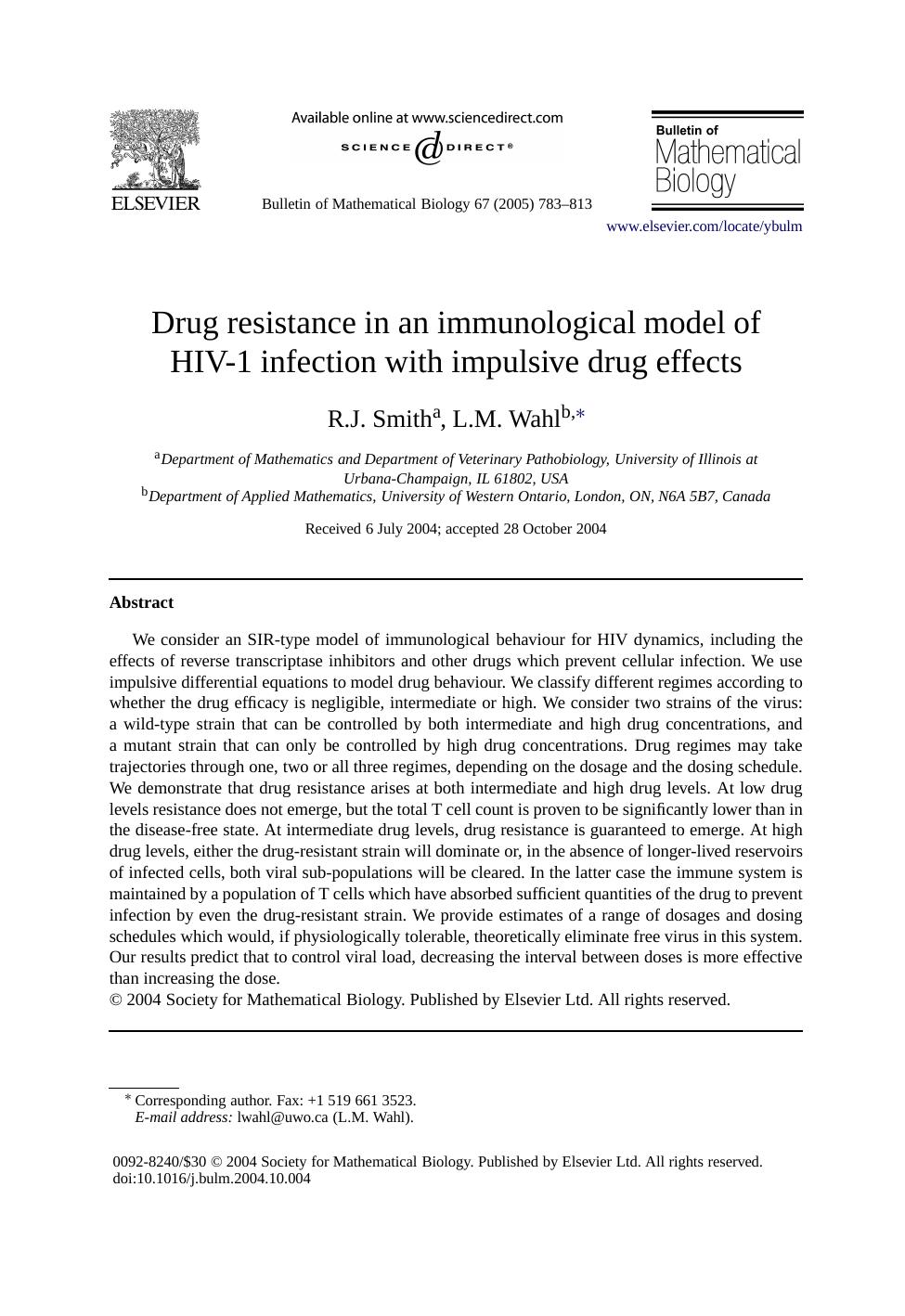 Drug resistance in an immunological model of HIV-1 infection with impulsive drug effects by Unknown