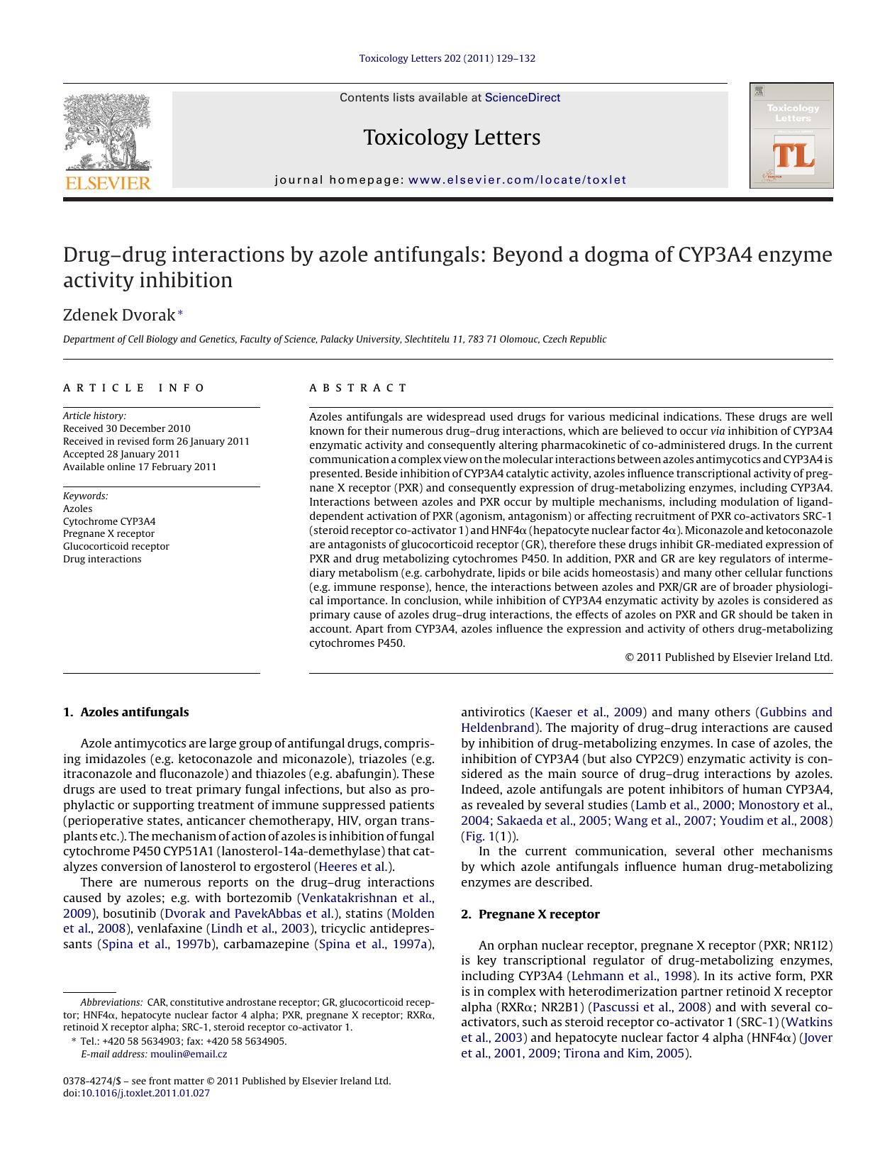 Drugâ€“drug interactions by azole antifungals: Beyond a dogma of CYP3A4 enzyme activity inhibition by Zdenek Dvorak
