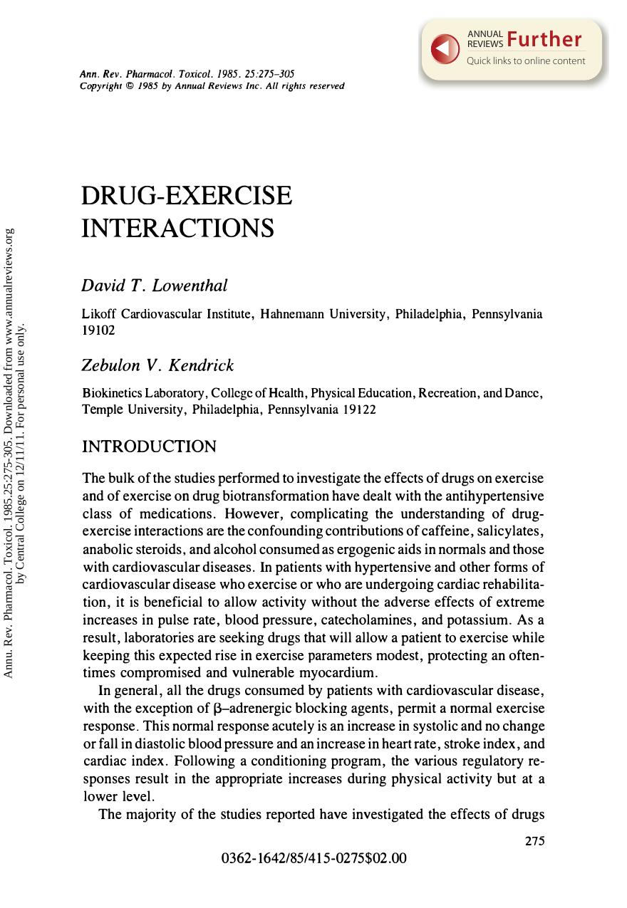 Drug-Exercise Interactions by D T Lowenthal & Z V Kendrick
