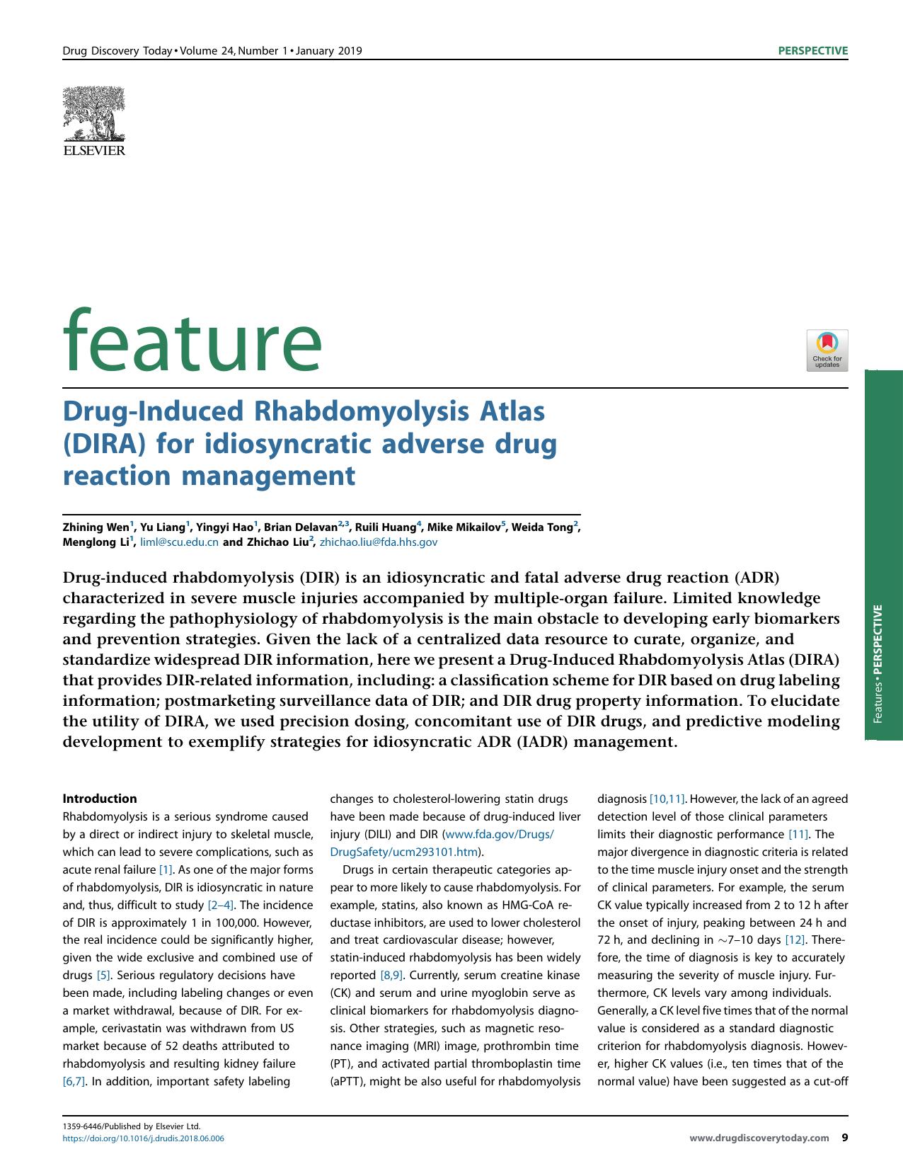 Drug-Induced Rhabdomyolysis Atlas (DIRA) for idiosyncratic adverse drug reaction management by unknow