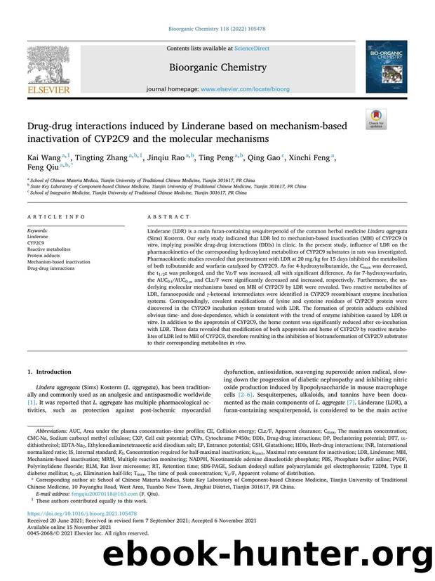 Drug-drug interactions induced by Linderane based on mechanism-based inactivation of CYP2C9 and the molecular mechanisms by Kai Wang & Tingting Zhang & Jinqiu Rao & Ting Peng & Qing Gao & Xinchi Feng & Feng Qiu