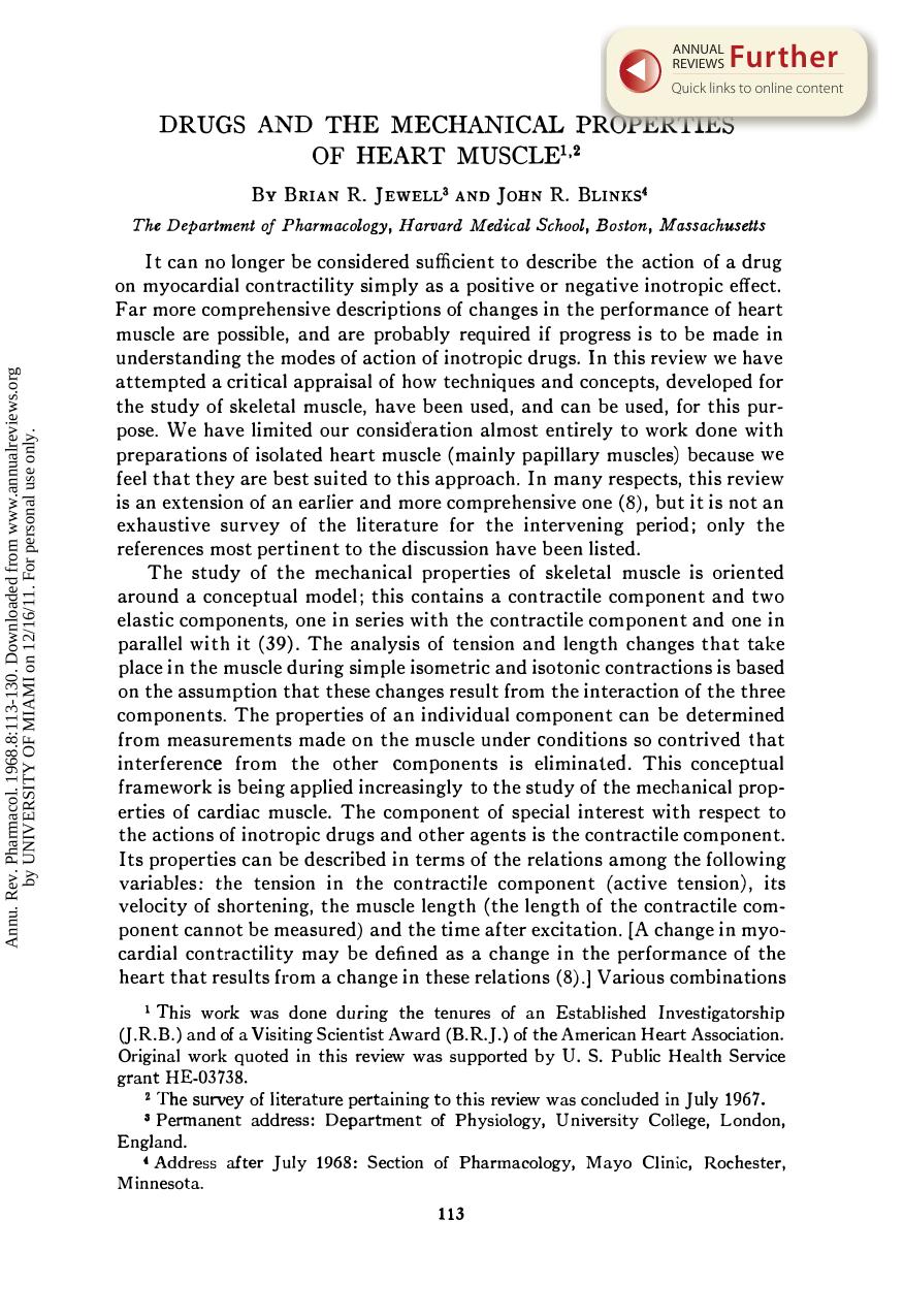 Drugs and the Mechanical Properties of Heart Muscle by B R Jewell & J R Blinks