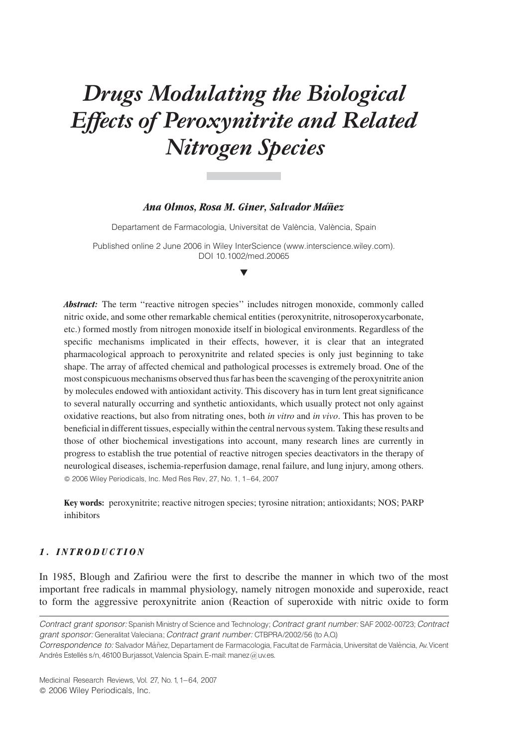 Drugs modulating the biological effects of peroxynitrite and related nitrogen species by Unknown