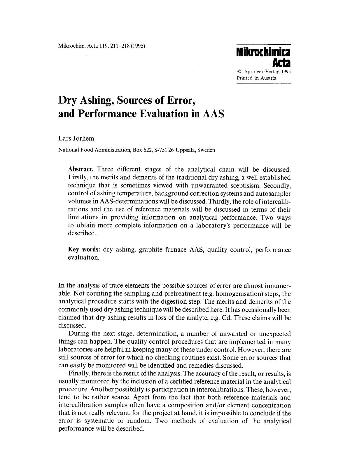 Dry ashing, sources of error, and performance evaluation in AAS by Unknown