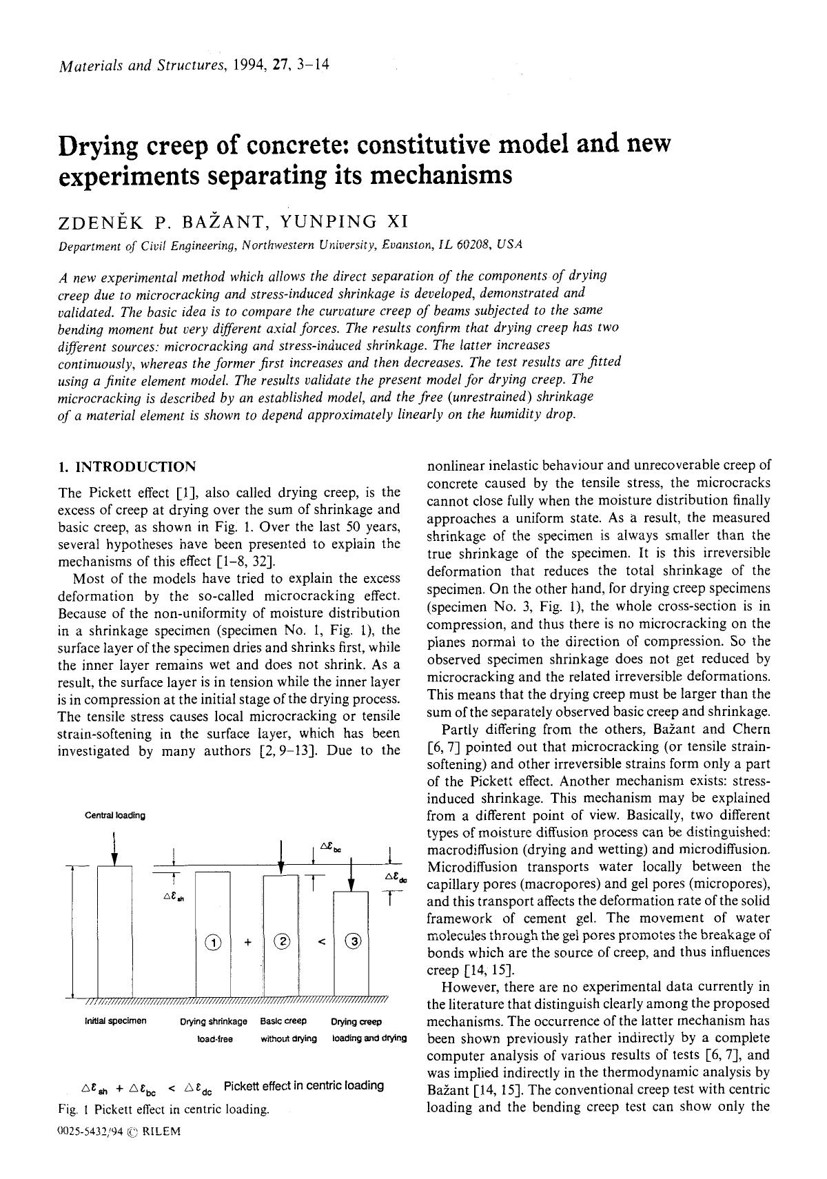 Drying creep of concrete: constitutive model and new experiments separating its mechanisms by Unknown