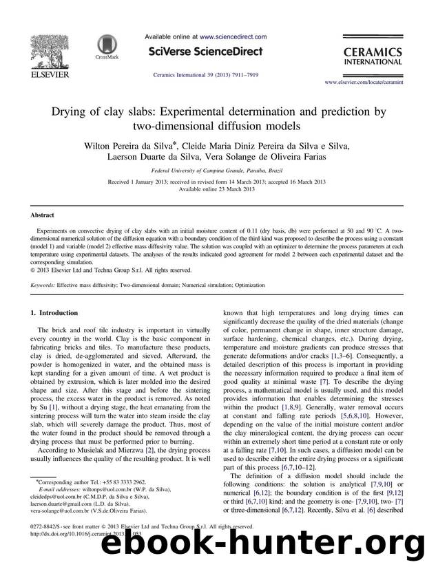Drying of clay slabs_ Experimental determination and prediction by two-dimensional diffusion models by unknow