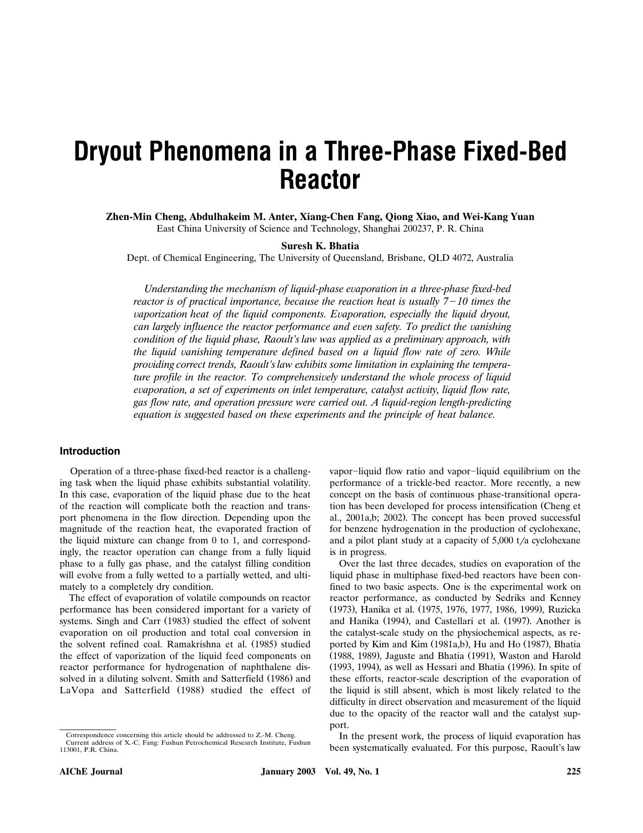 Dryout phenomena in a three-phase fixed-bed reactor by ?