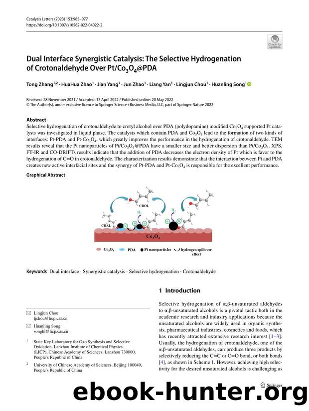 Dual Interface Synergistic Catalysis: The Selective Hydrogenation of Crotonaldehyde Over PtCo3O4@PDA by Tong Zhang & HuaHua Zhao & Jian Yang & Jun Zhao & Liang Yan & Lingjun Chou & Huanling Song